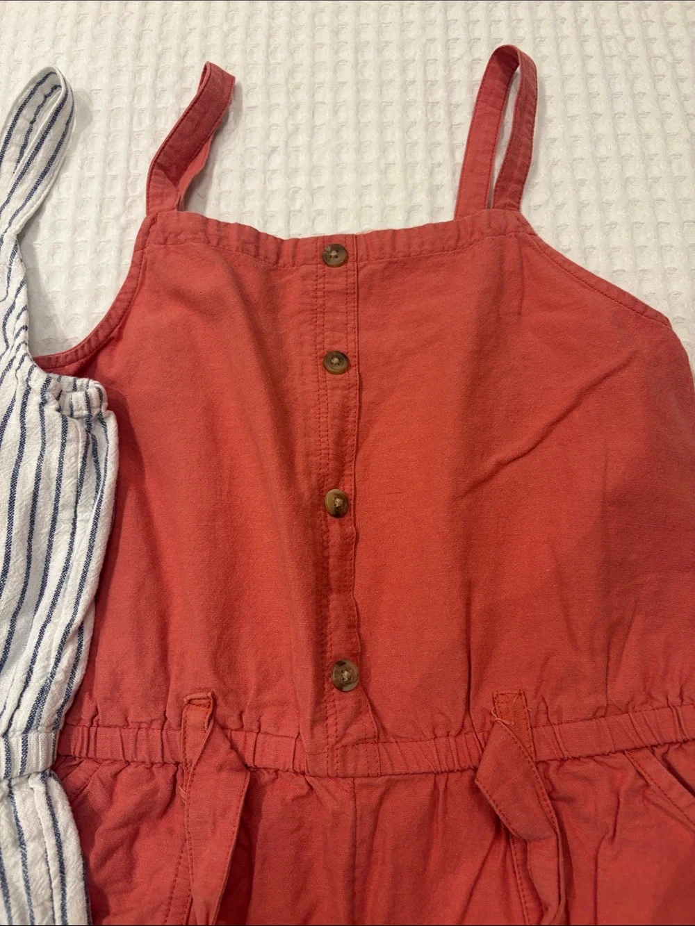 Old Navy Girls' Striped Navy & White Romper and Coral Button-Front Jumper Set